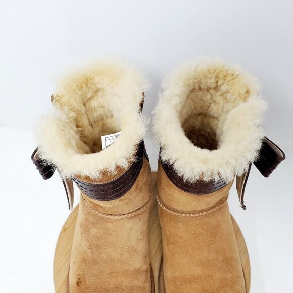 UGG Josette Boots Womens 5 Chestnut Brown Suede Shearling Bow Trim - Picture 5 of 14